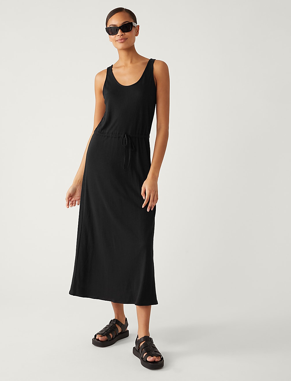 Linen Rich Jersey Midaxi Waisted Dress