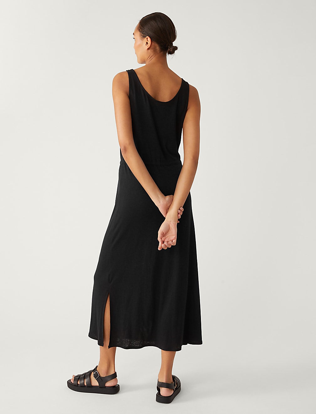 Linen Rich Jersey Midaxi Waisted Dress