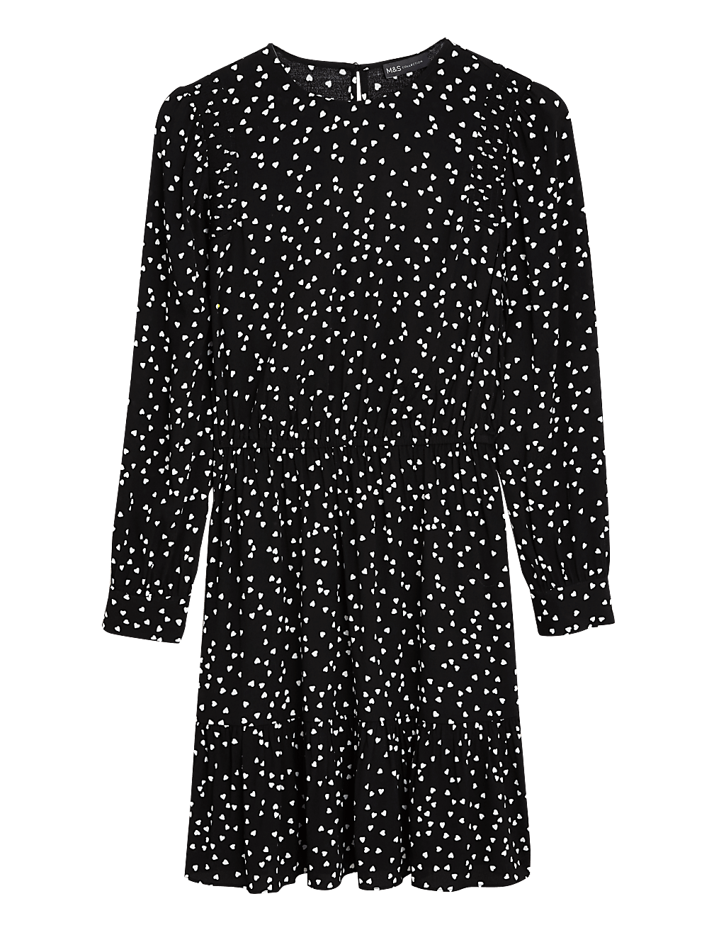 Heart Print Round Neck Mini Waisted Dress