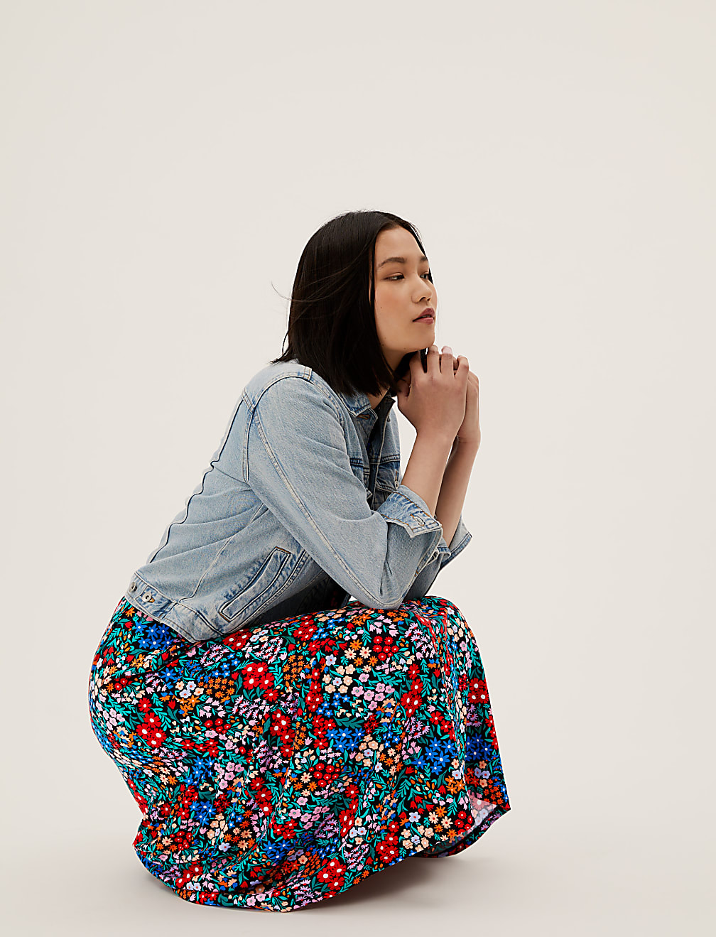 Jersey Ditsy Floral Midi Tiered Dress