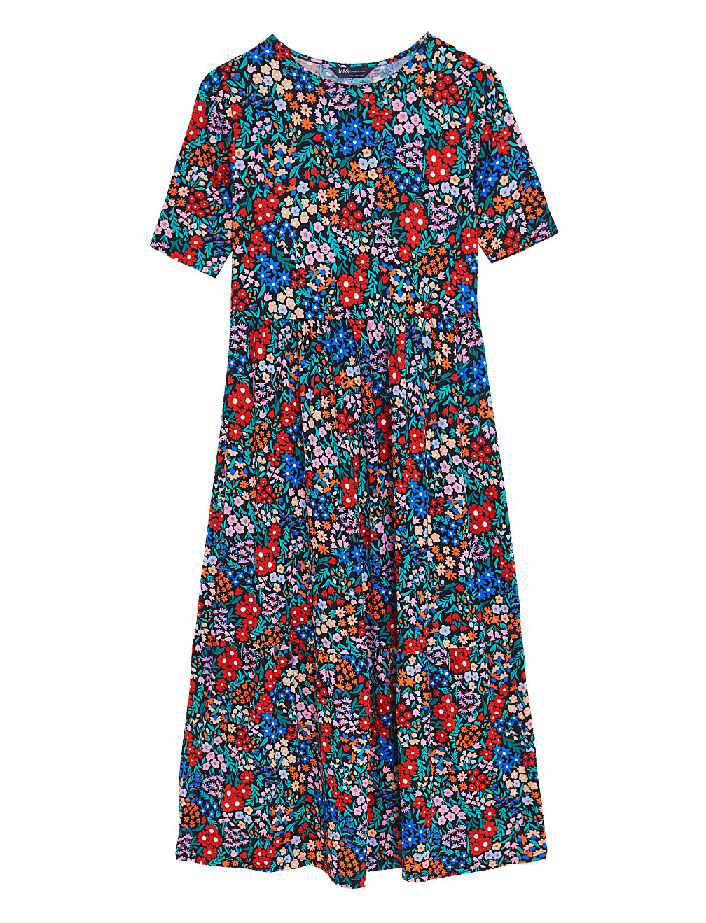 Jersey Ditsy Floral Midi Tiered Dress