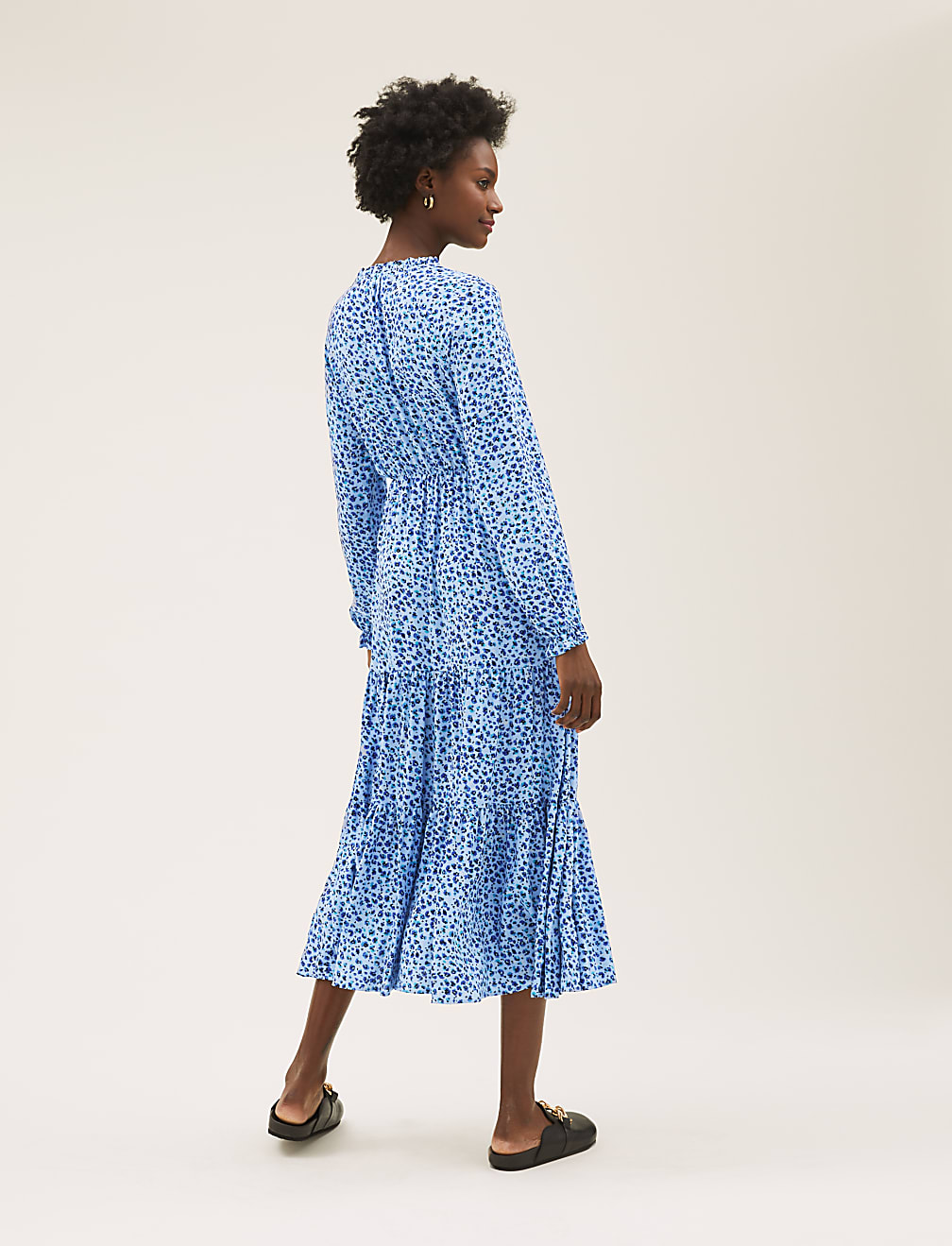 Animal Print Tie Neck Midi Waisted Dress