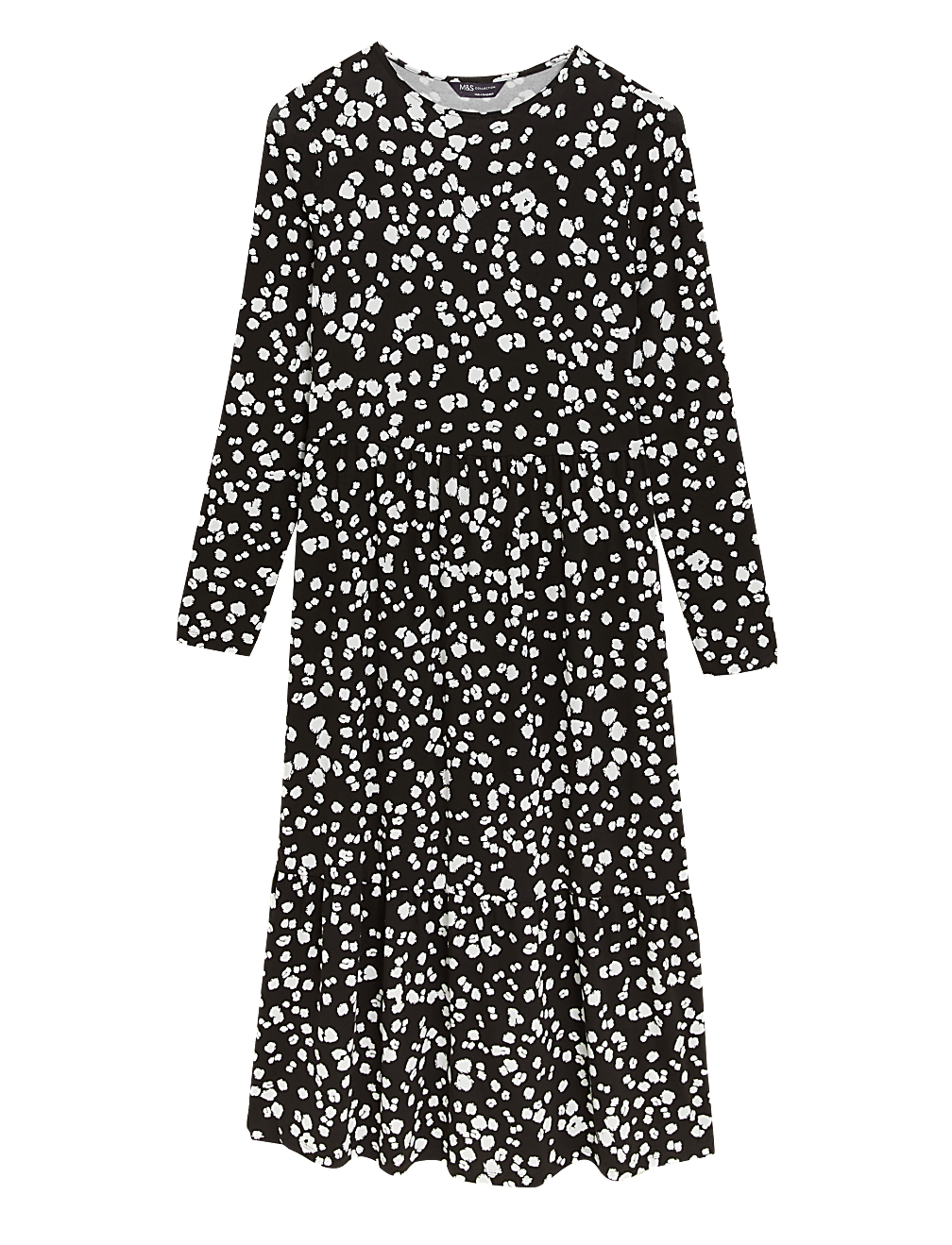 Jersey Printed Round Neck Midi Tiered Dress