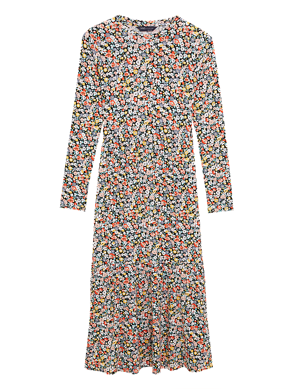 Jersey Floral Midi Tiered Dress