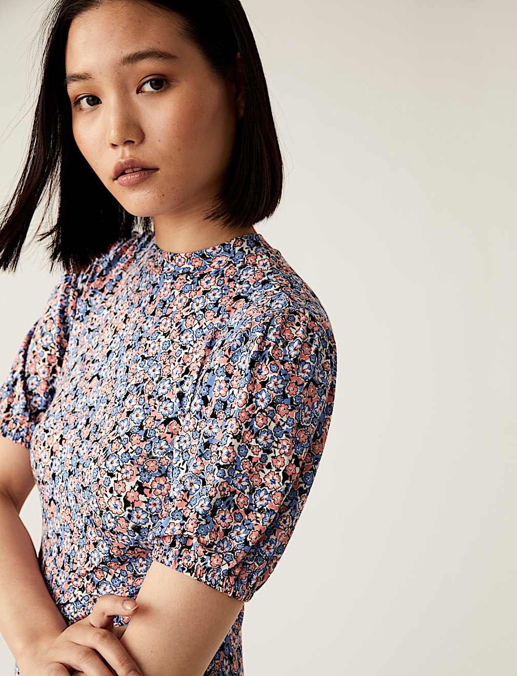 Jersey Floral High Neck Skater Dress