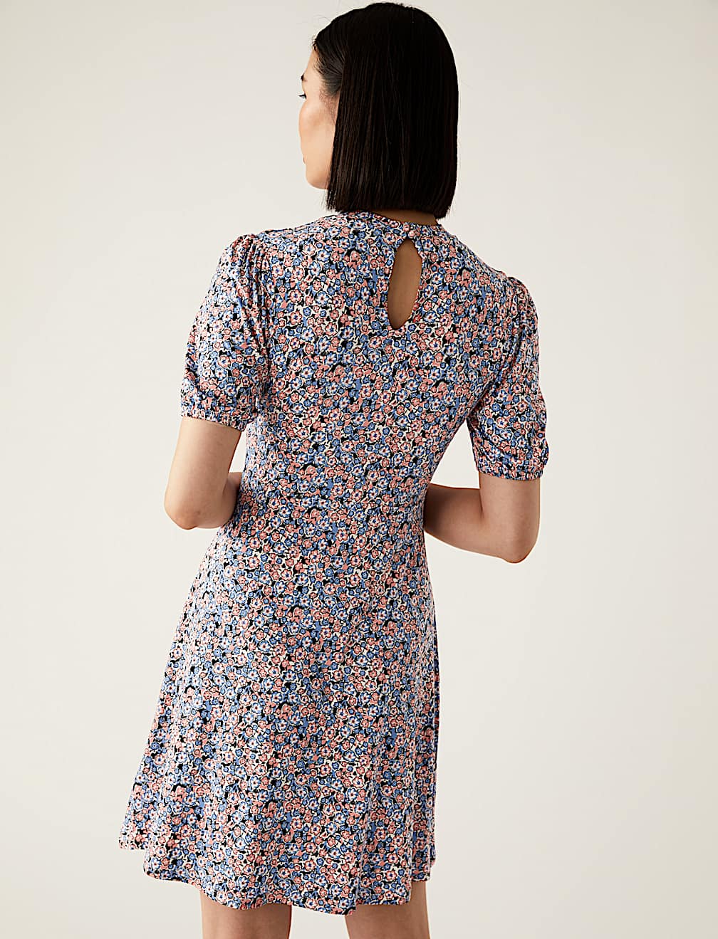 Jersey Floral High Neck Skater Dress