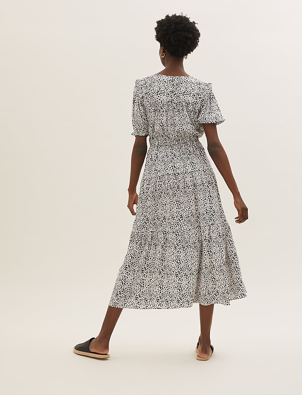 Printed Tie Neck Midaxi Waisted Dress