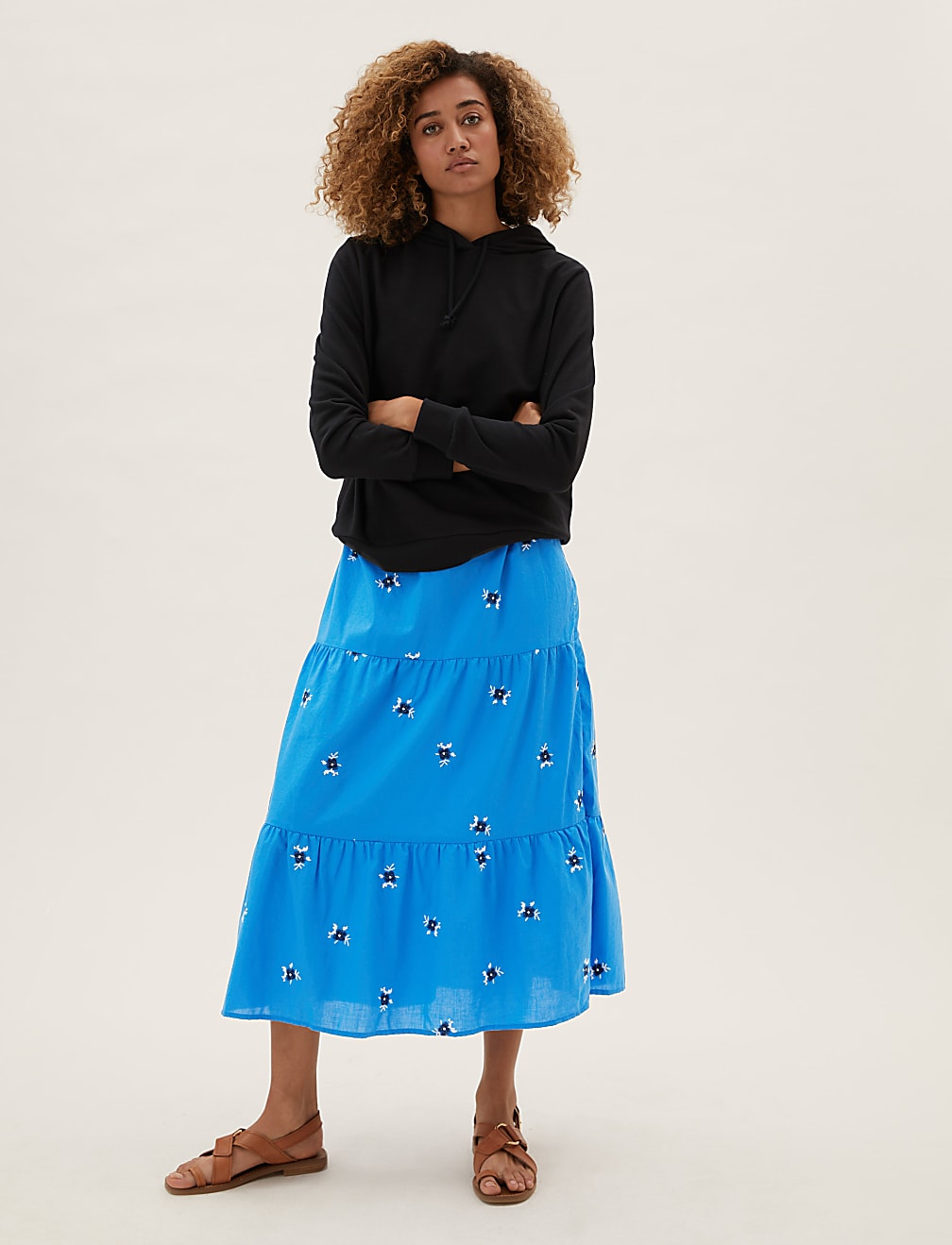 Cotton Embroidered Midaxi Tiered Dress