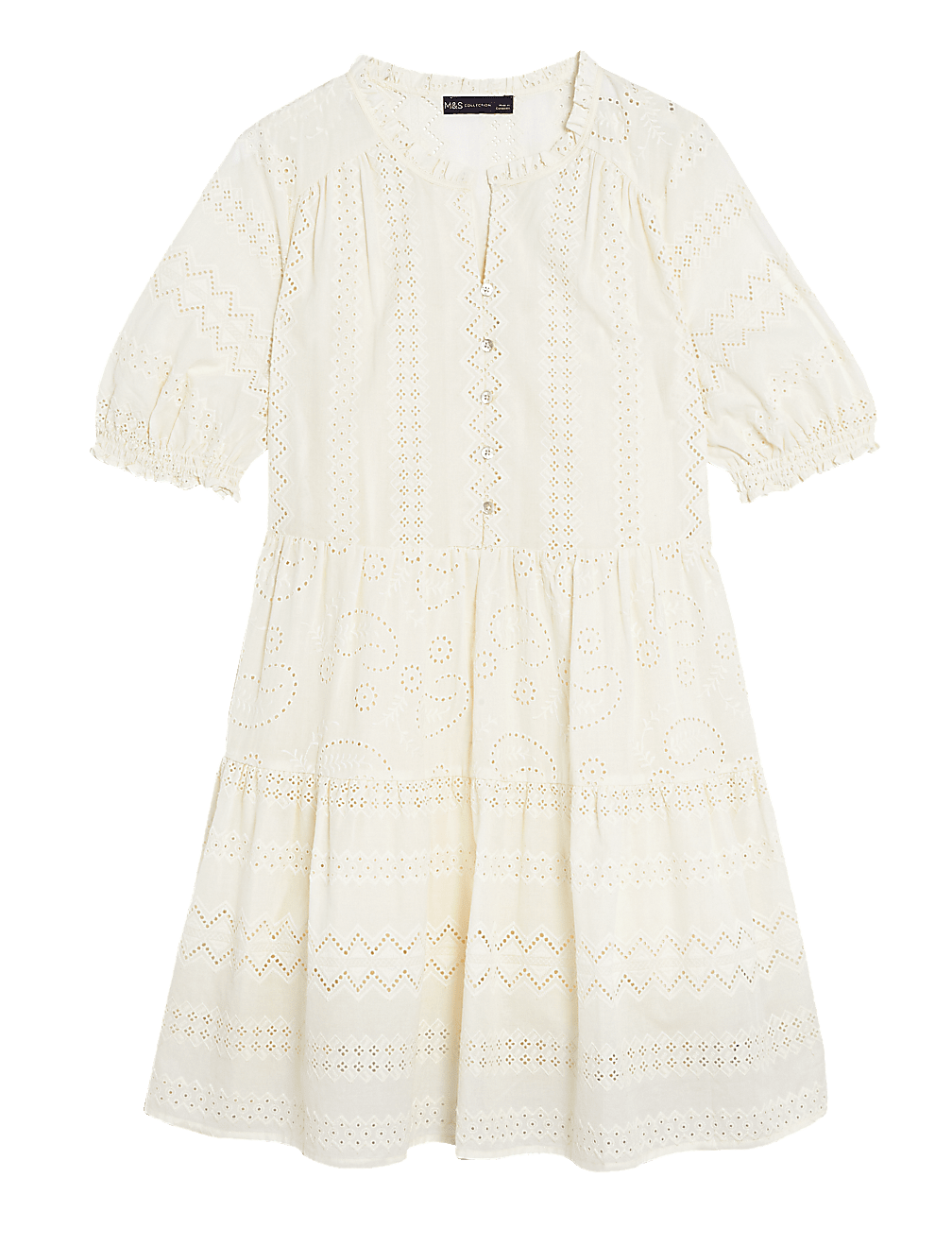 Pure Cotton Broderie V-Neck Mini Dress
