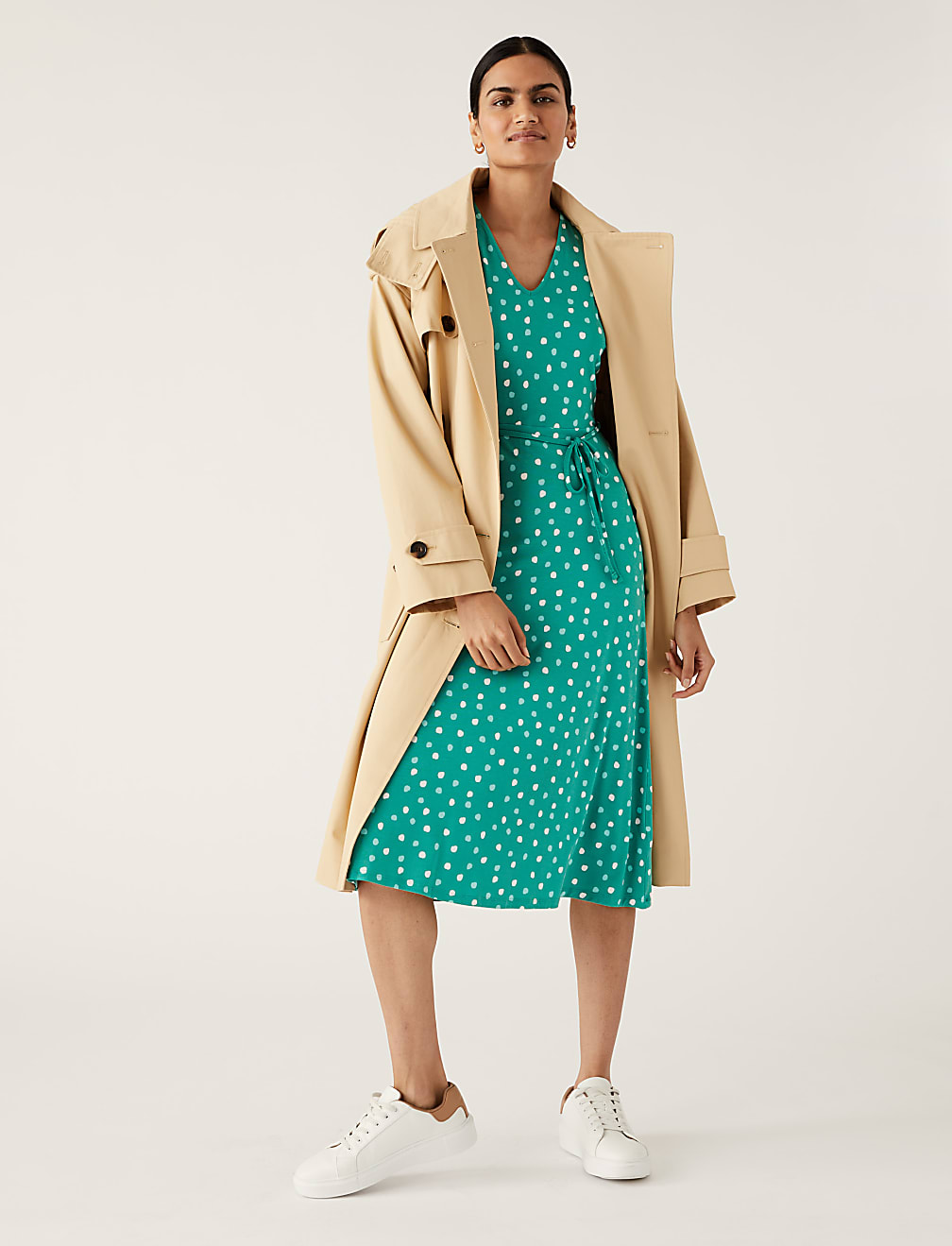 Jersey Polka Dot V-Neck Midi Tea Dress