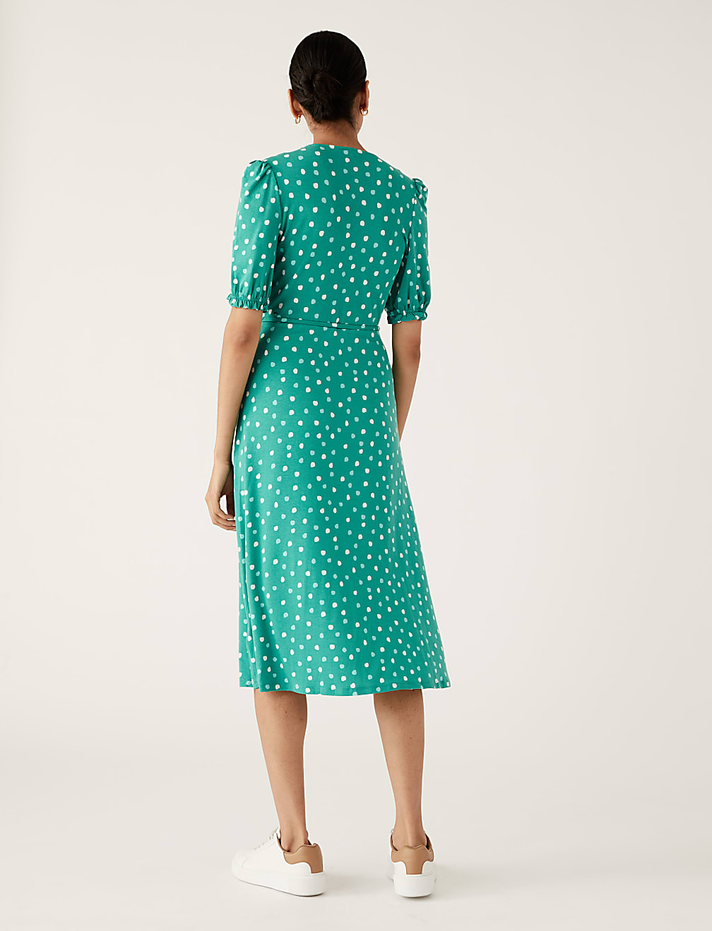 Jersey Polka Dot V-Neck Midi Tea Dress