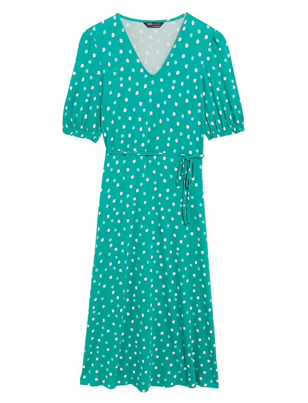 Jersey Polka Dot V-Neck Midi Tea Dress
