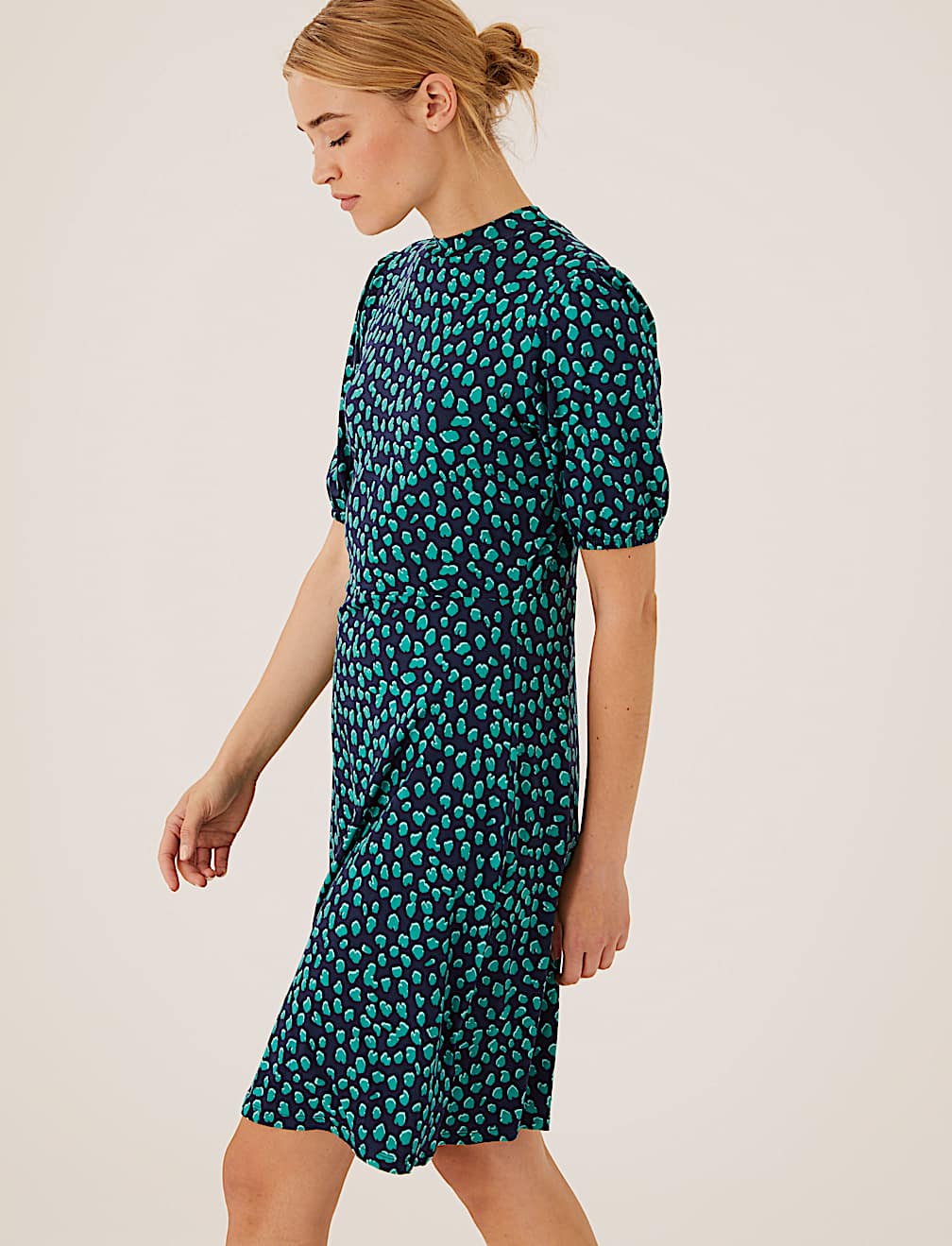 Jersey Animal Print High Neck Skater Dress