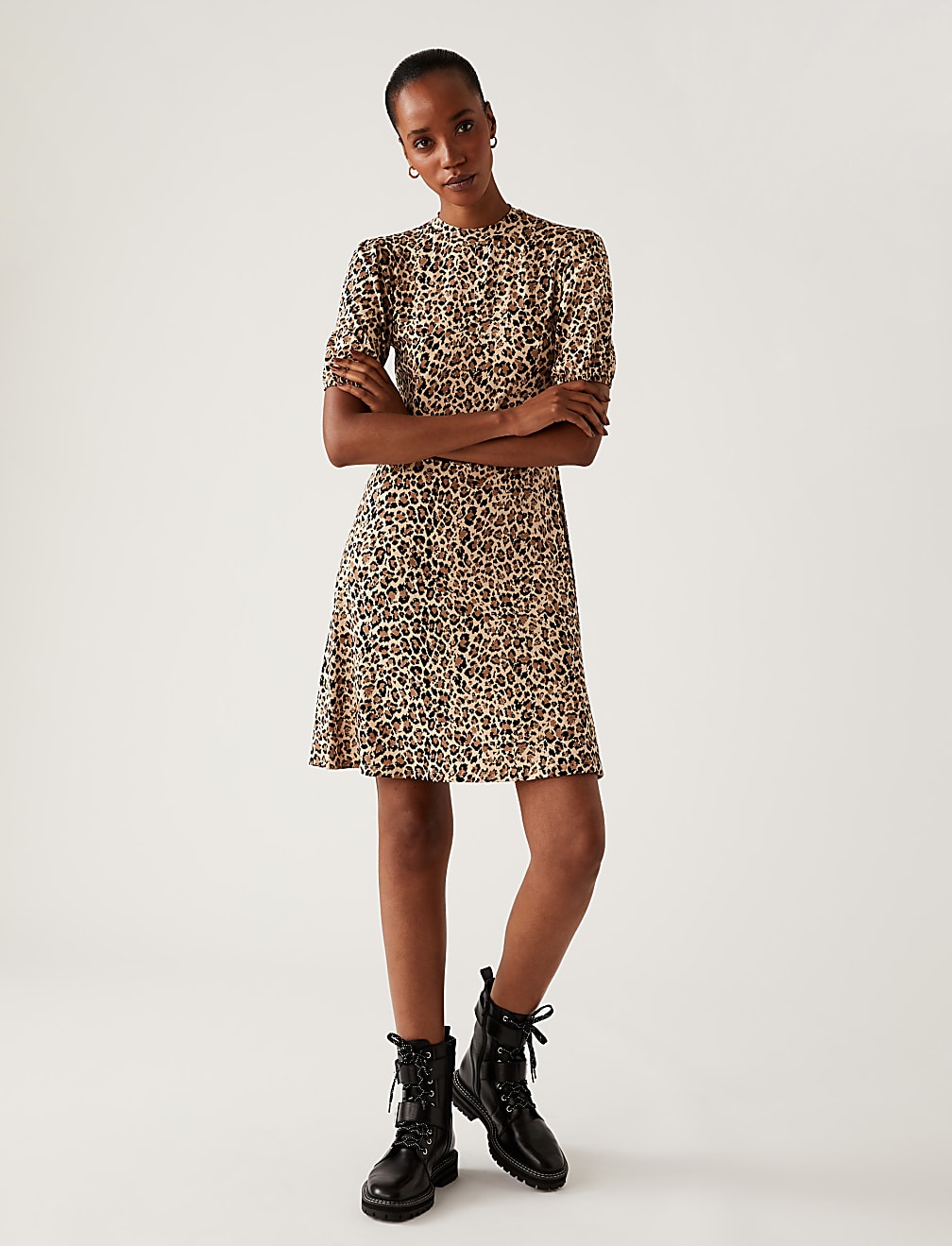 Jersey Animal Print High Neck Skater Dress