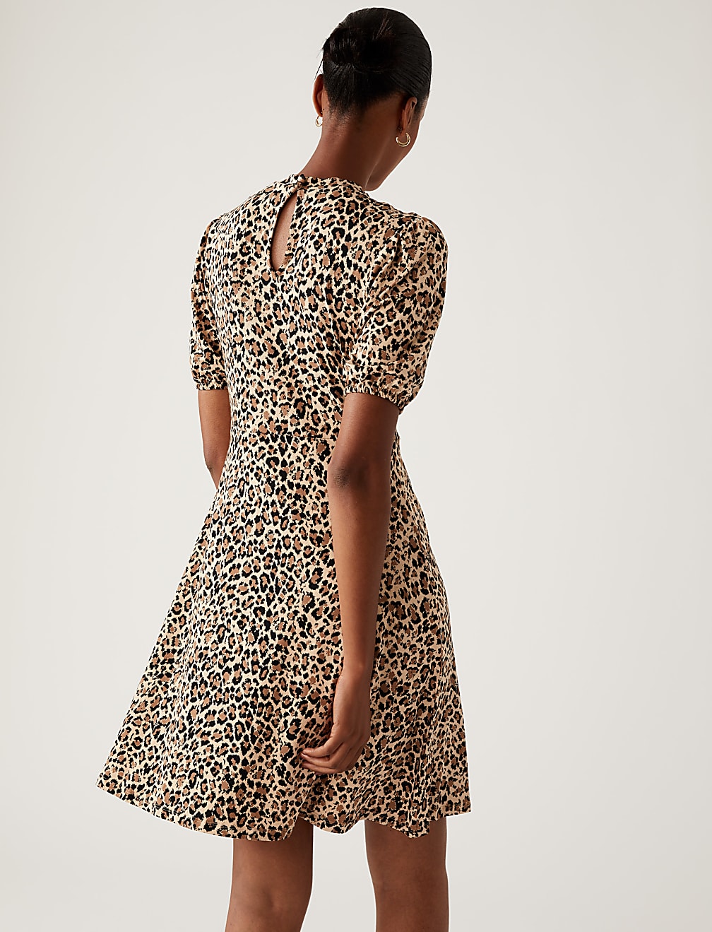 Jersey Animal Print High Neck Skater Dress