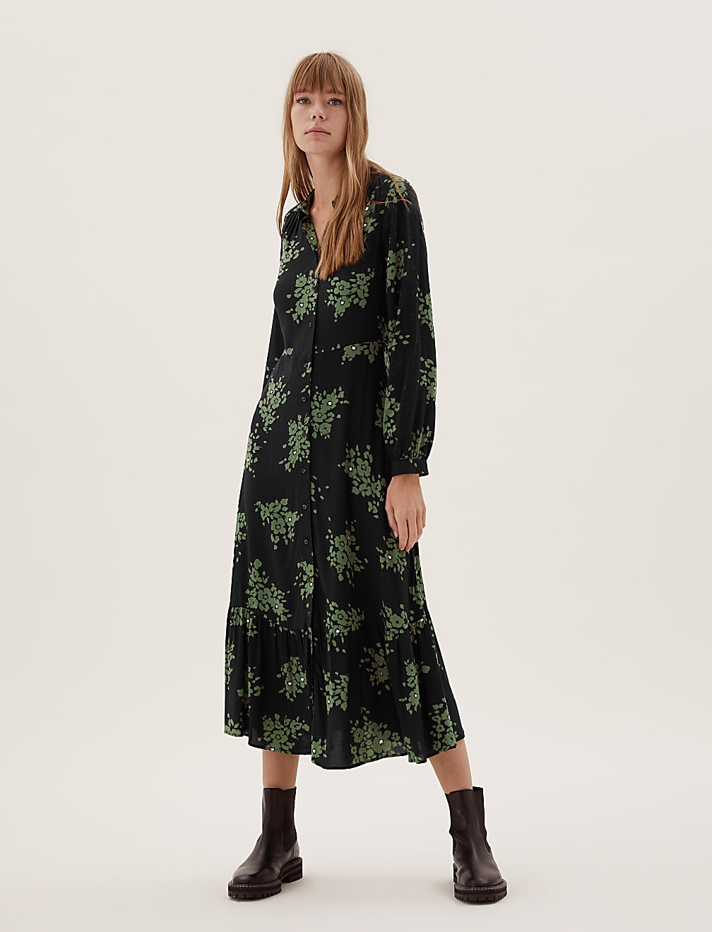 Floral Tie Waist Midaxi Shirt Dress