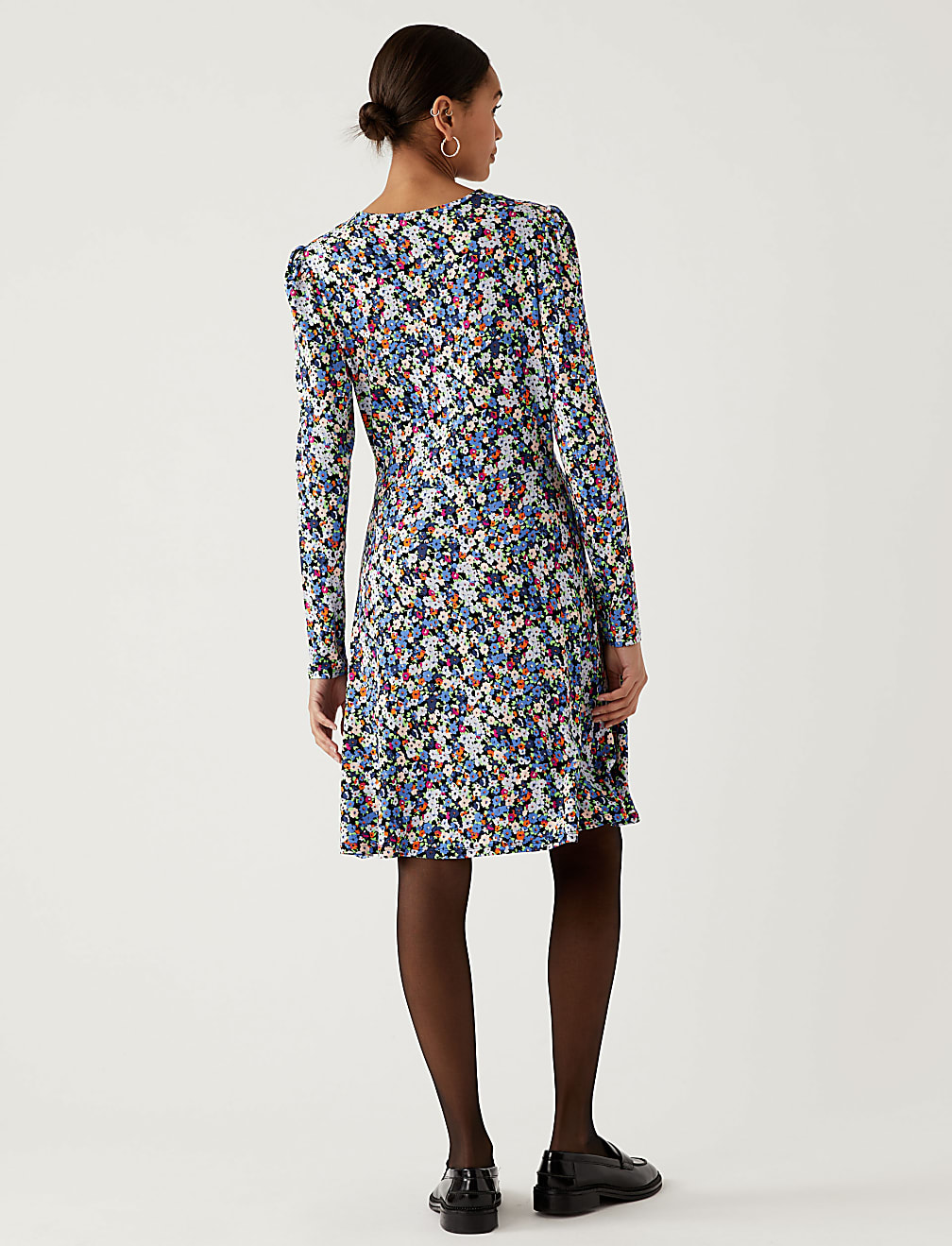 Jersey Printed Round Neck Mini Skater Dress