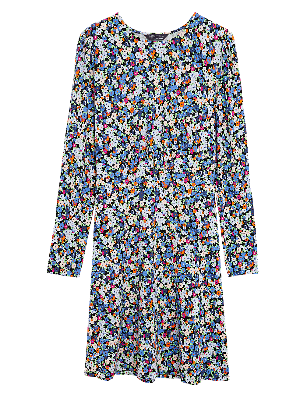 Jersey Printed Round Neck Mini Skater Dress