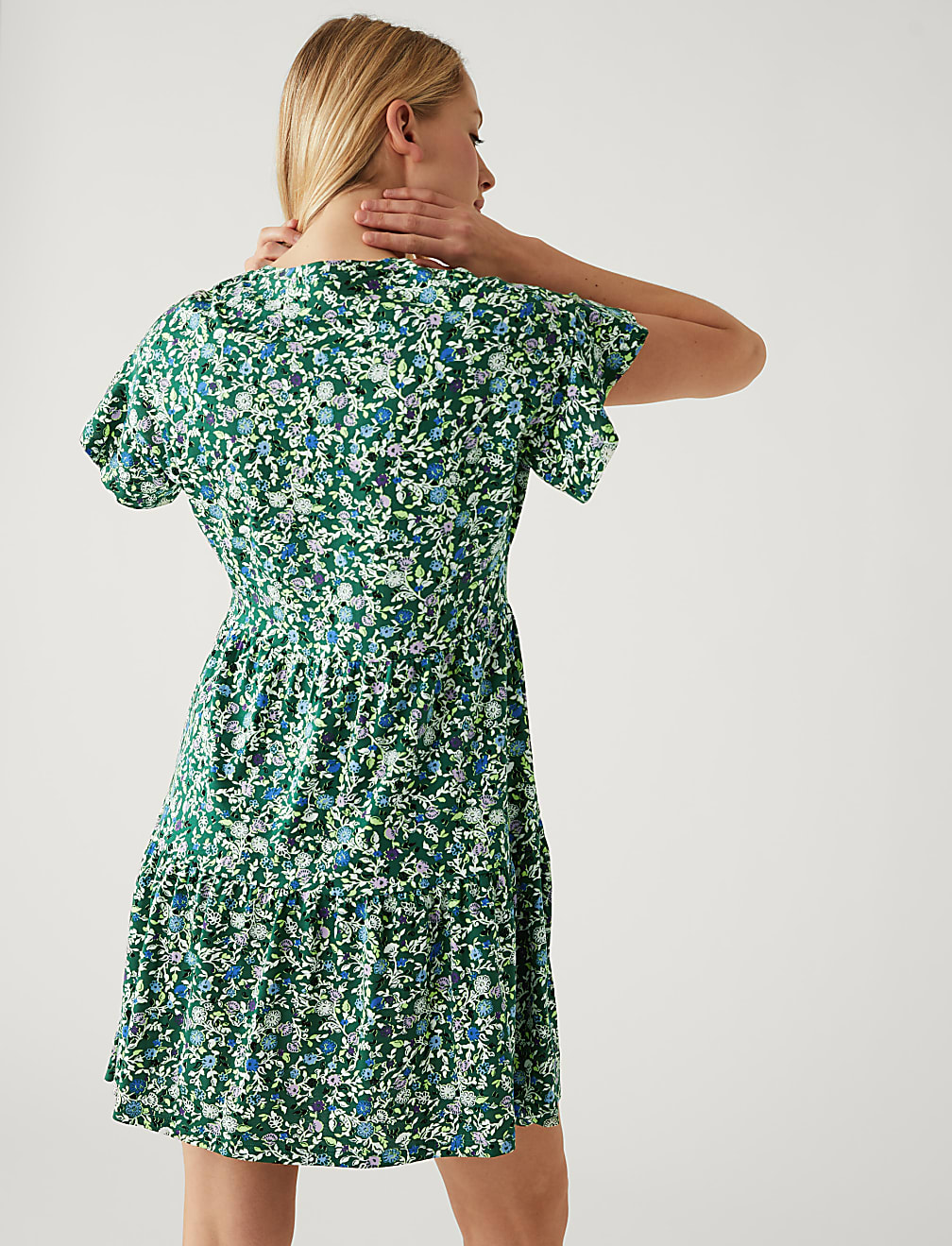 Pure Cotton Printed Mini Tiered Dress