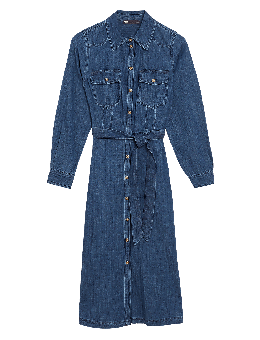 Denim Belted Midi Shirt Dress
