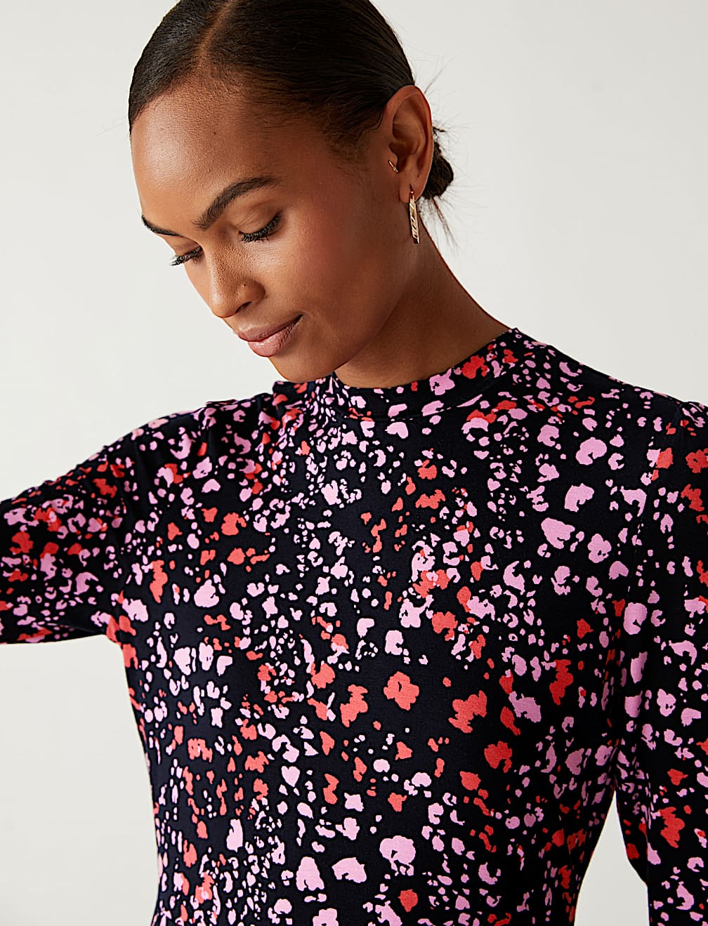 Jersey Printed High Neck Skater Dress