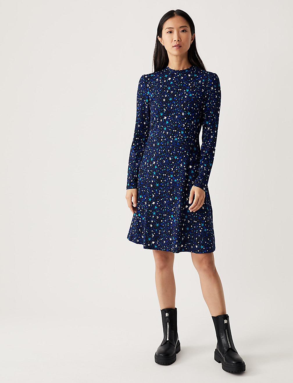 Jersey Printed High Neck Skater Dress