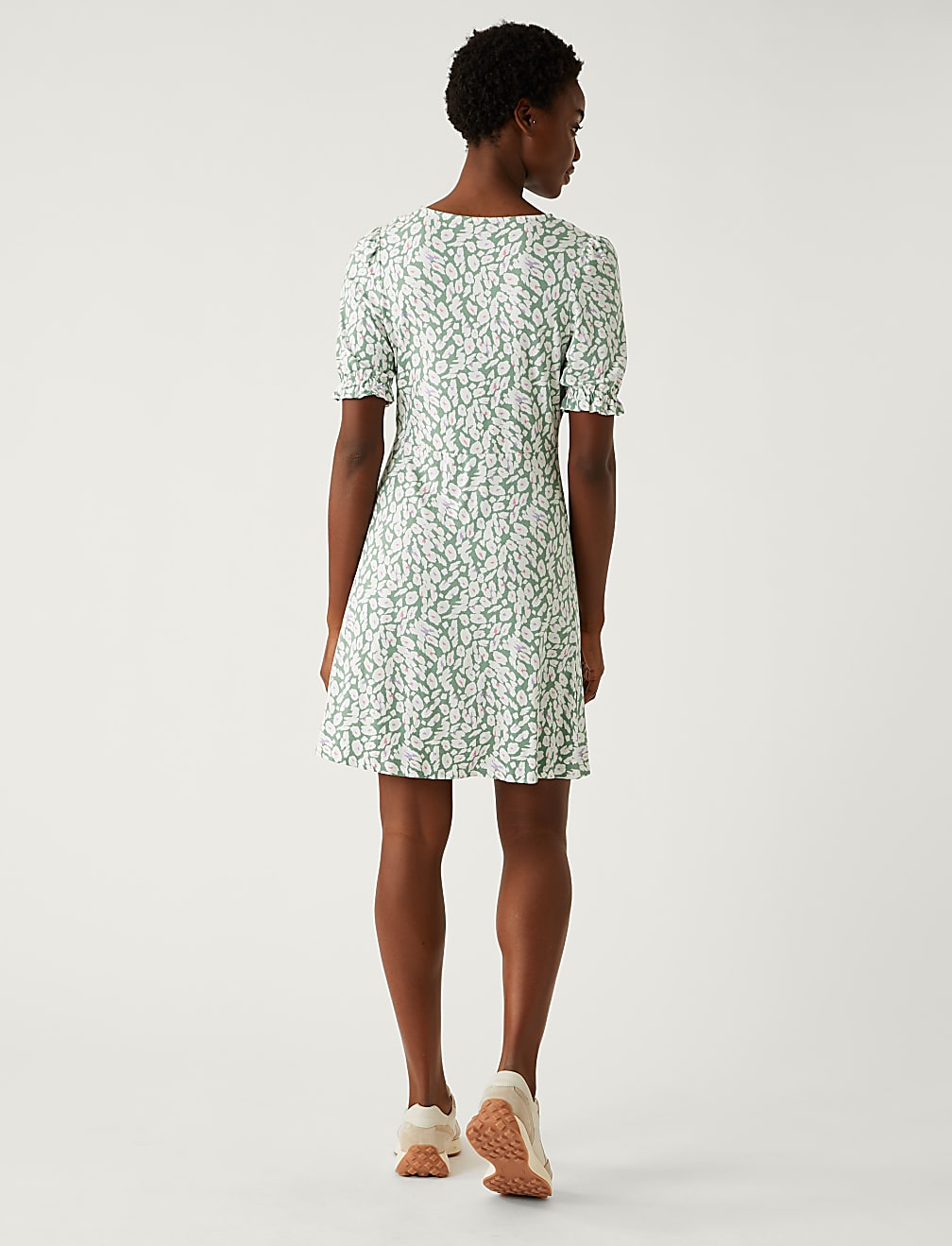 Jersey Printed Scoop Neck Mini Skater Dress