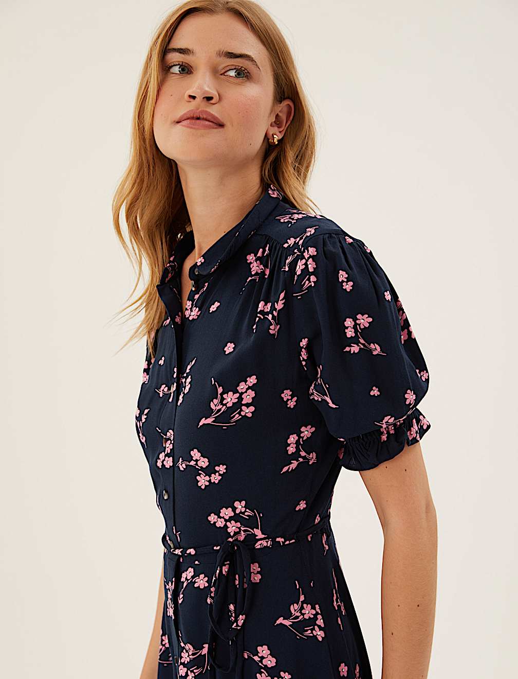 Floral Belted Mini Shirt Dress