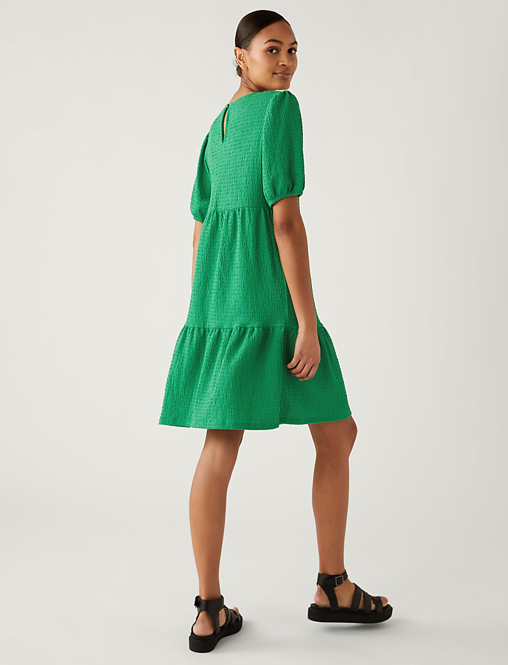 Jersey Textured Knee Length Tiered Dress