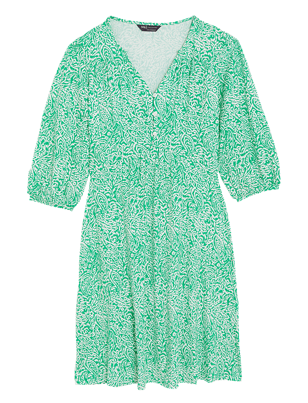 Jersey Printed V-Neck Waisted Dress