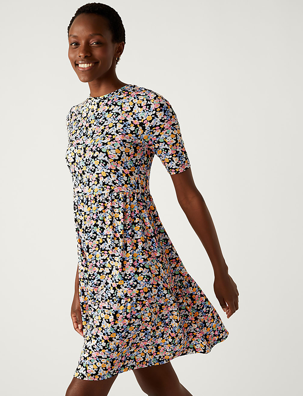 Jersey Printed Knee Length Tiered Dress