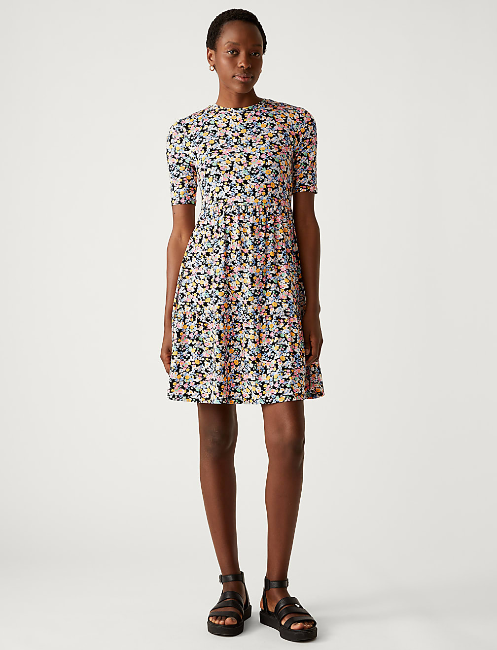 Jersey Printed Knee Length Tiered Dress