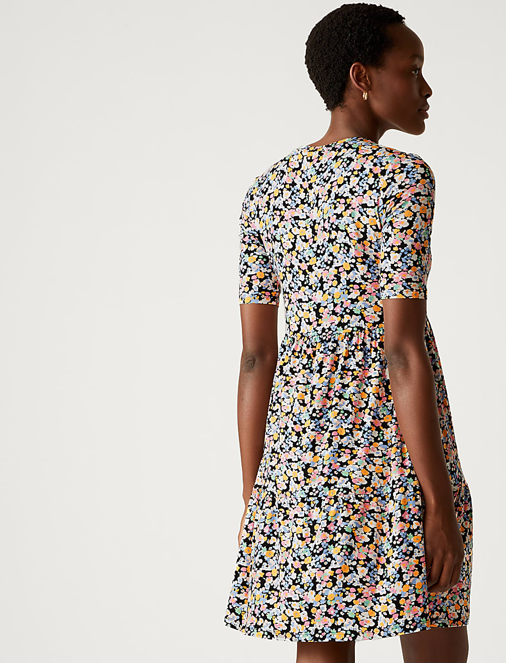 Jersey Printed Knee Length Tiered Dress