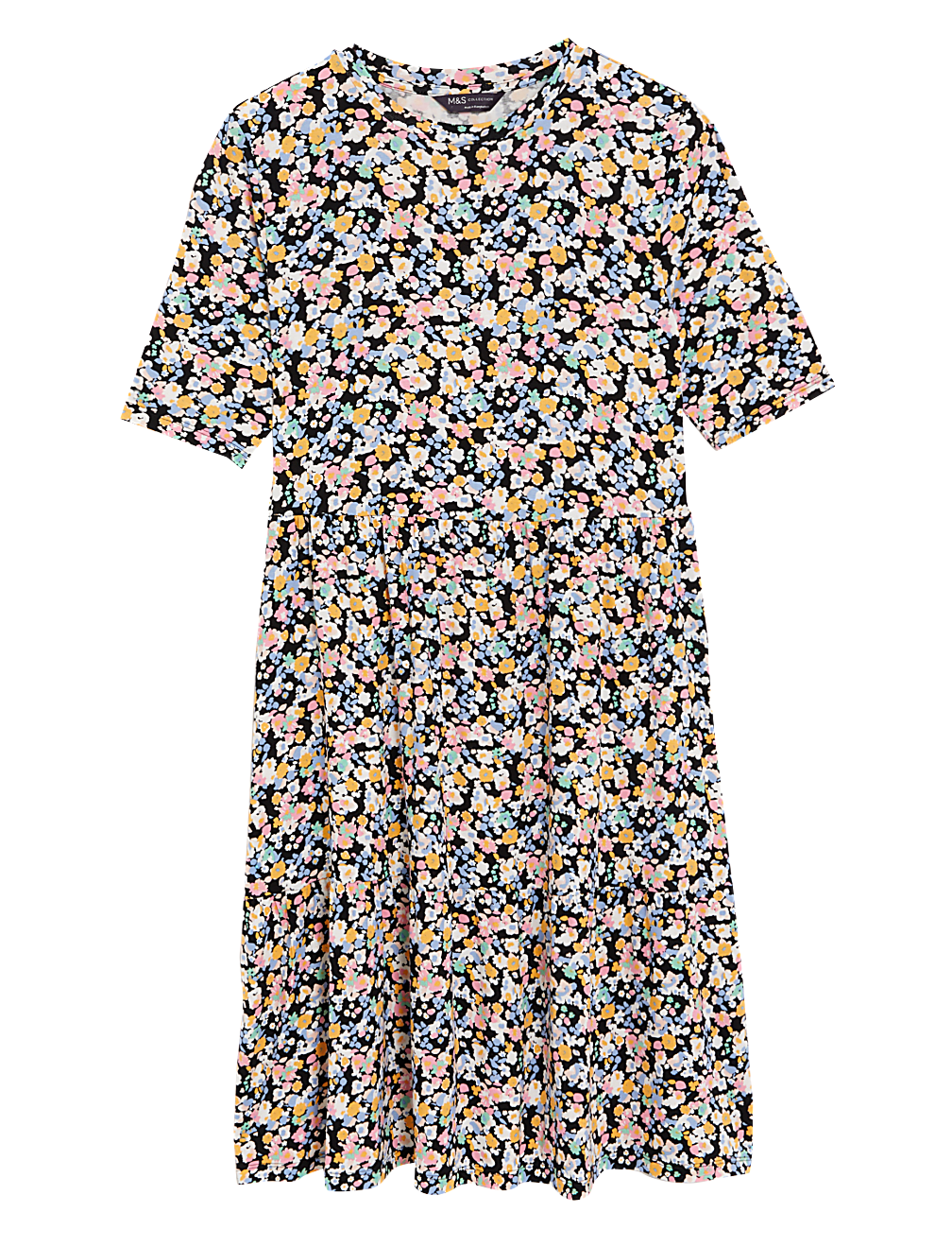 Jersey Printed Knee Length Tiered Dress