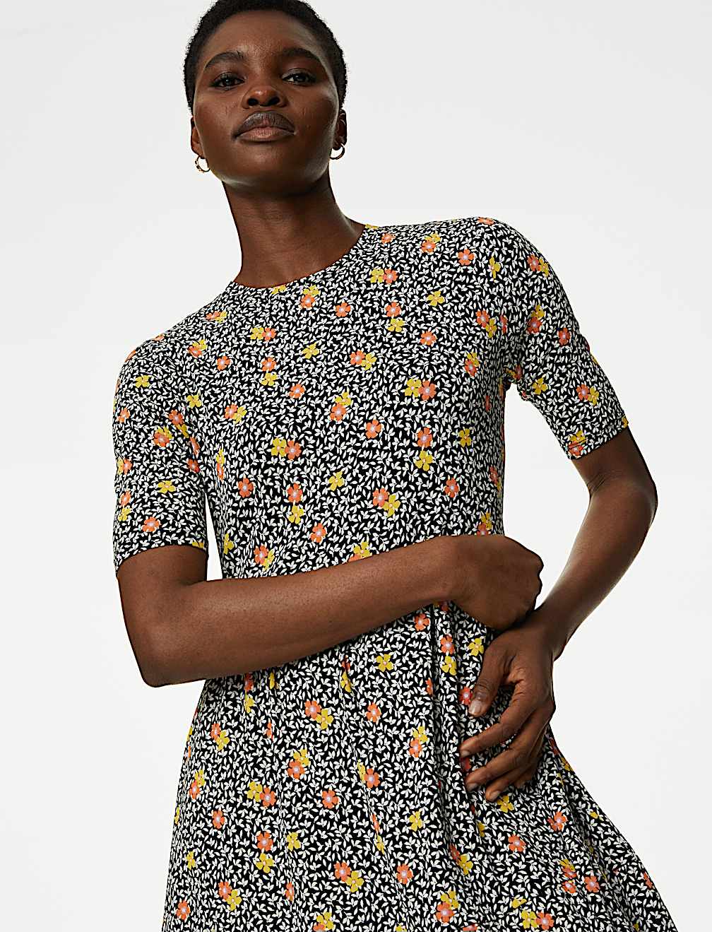 Jersey Printed Knee Length Tiered Dress