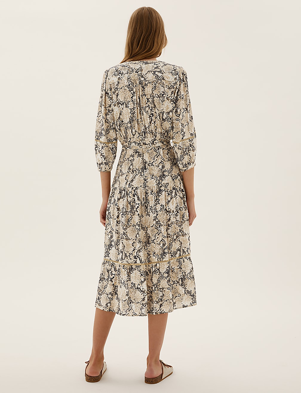 Animal Print Midi Tiered Wrap Dress