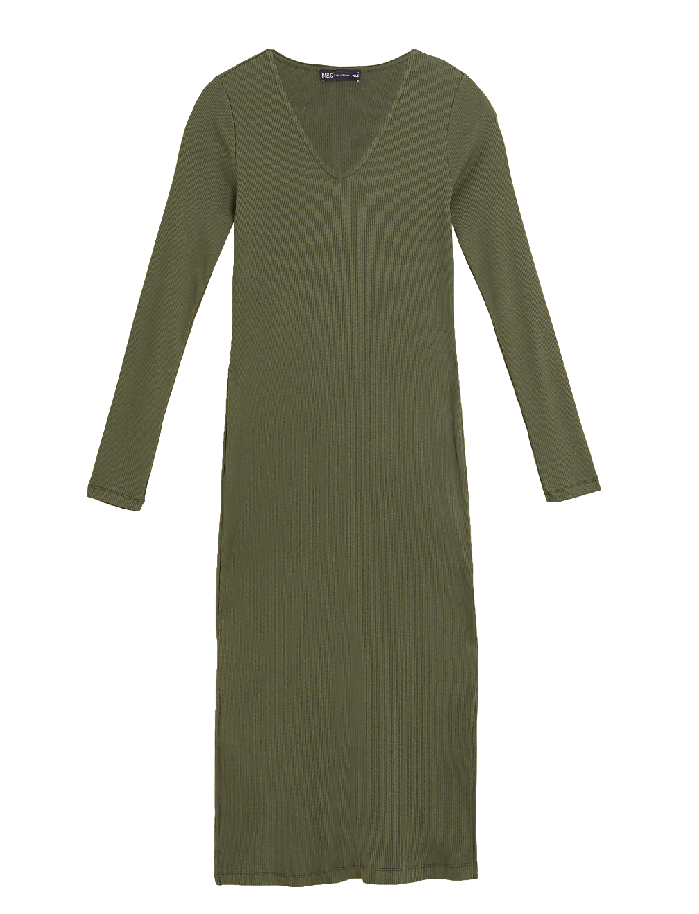 Ribbed V-Neck Midi Column Dress