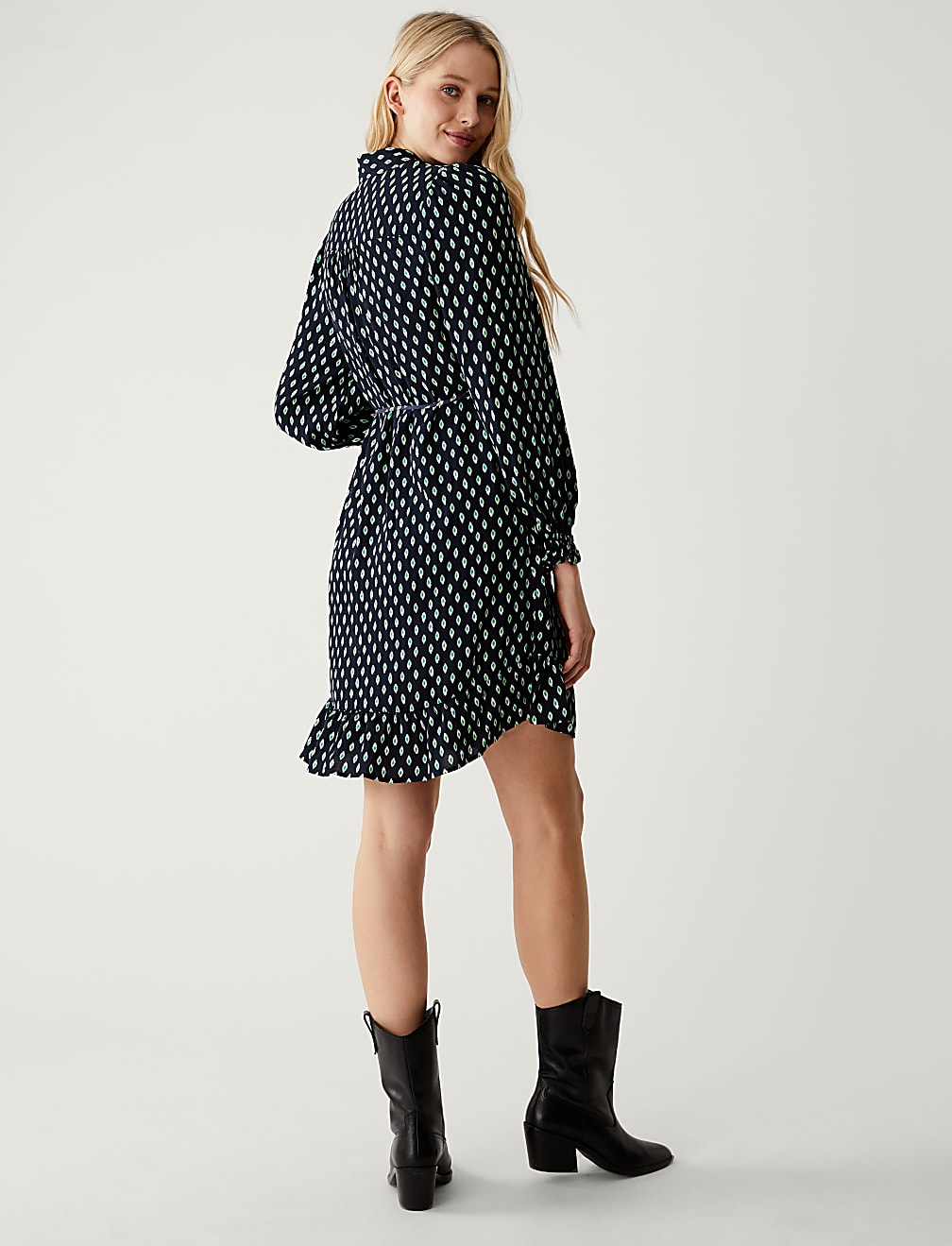 Printed Belted Mini Shirt Dress