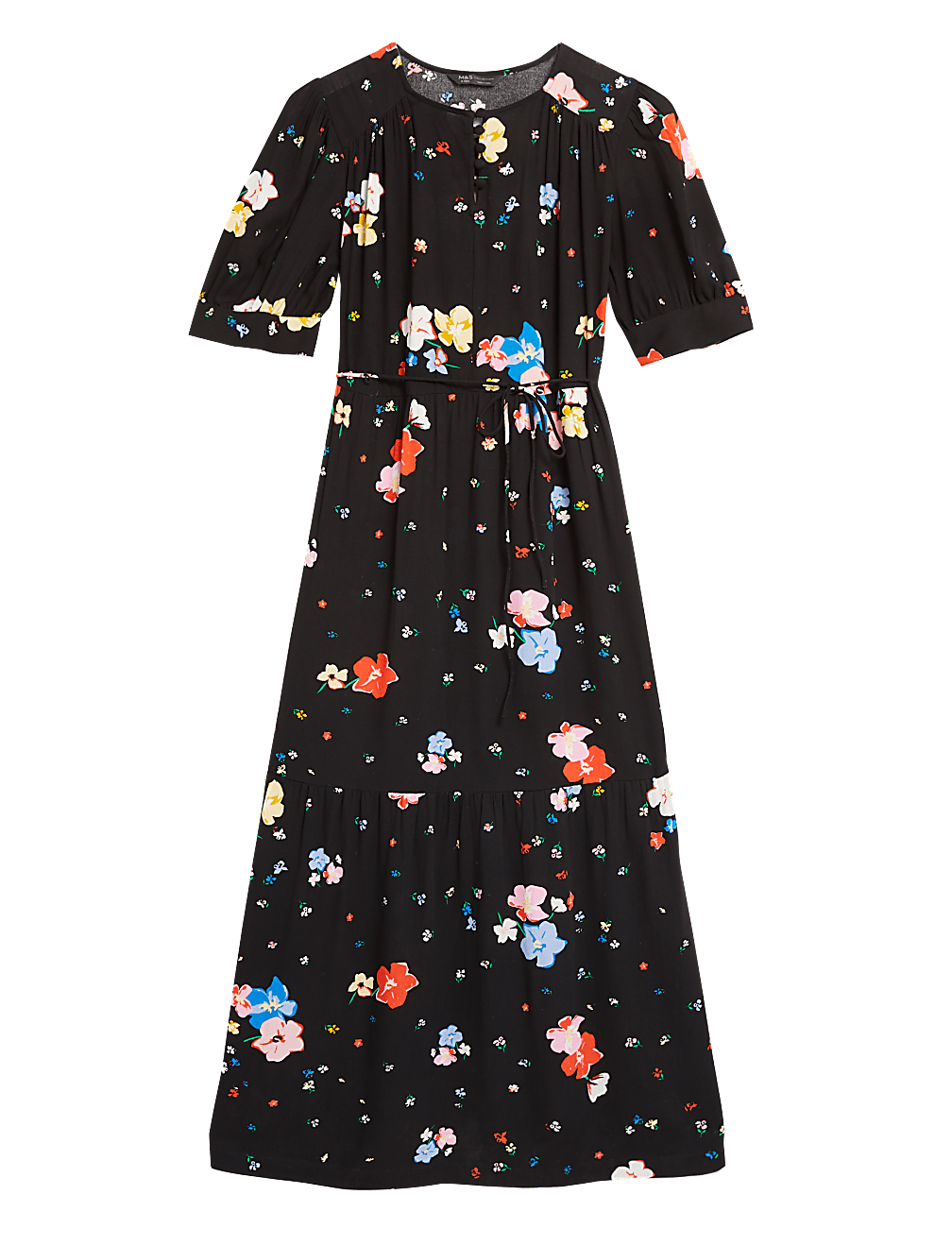 Floral Tie Detail Midaxi Tiered Dress