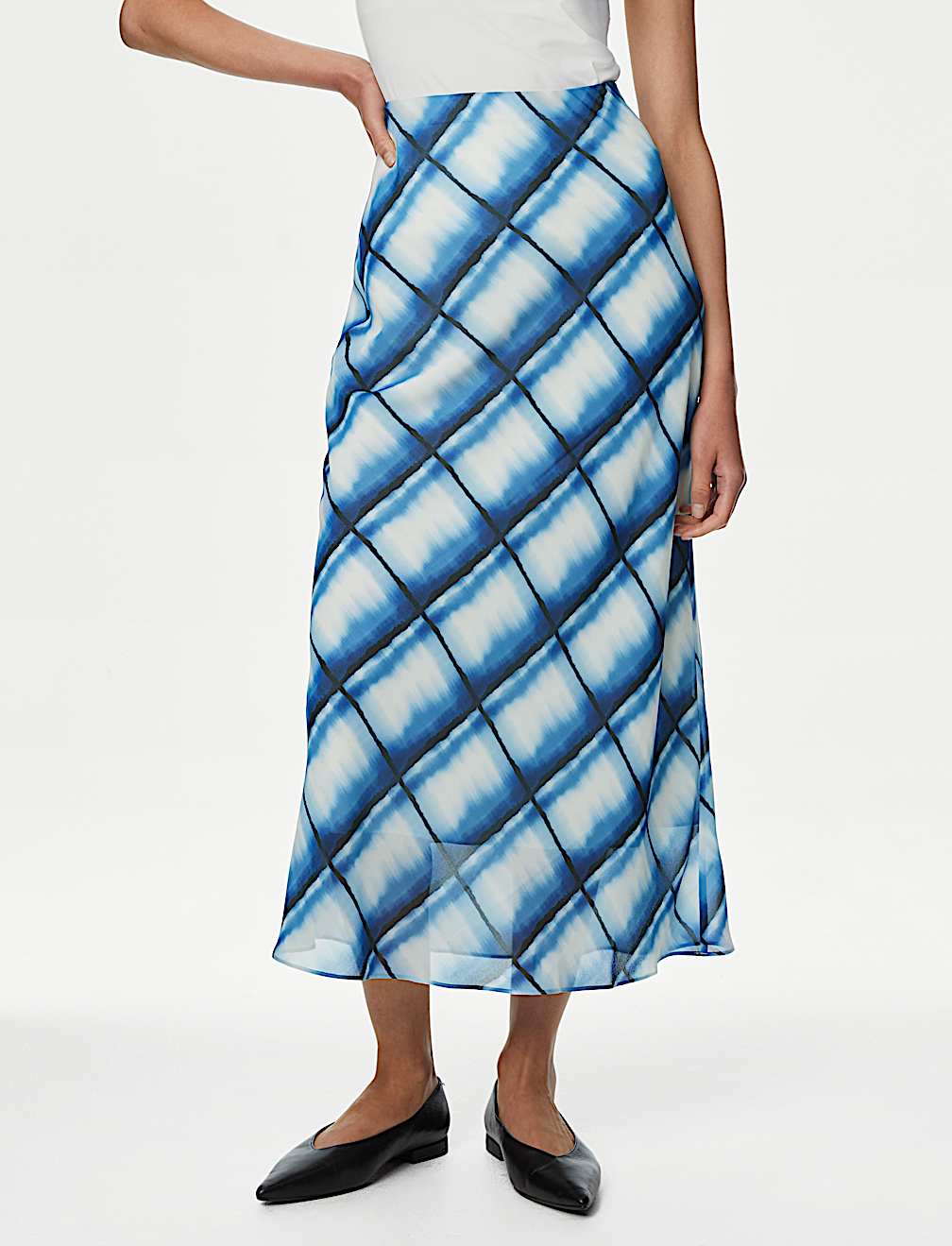 Checked Midi Column Slip Skirt
