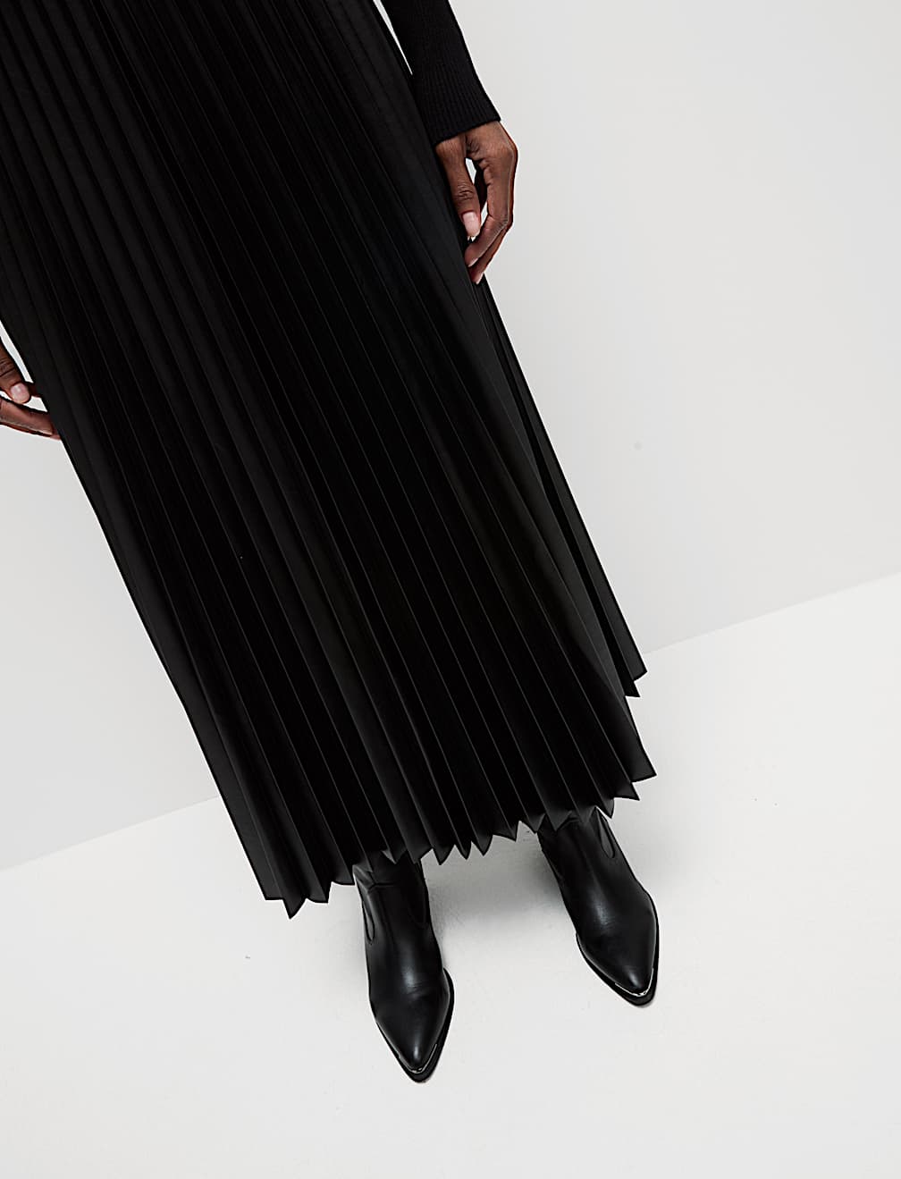Leather Look Pleated Maxi Skirt