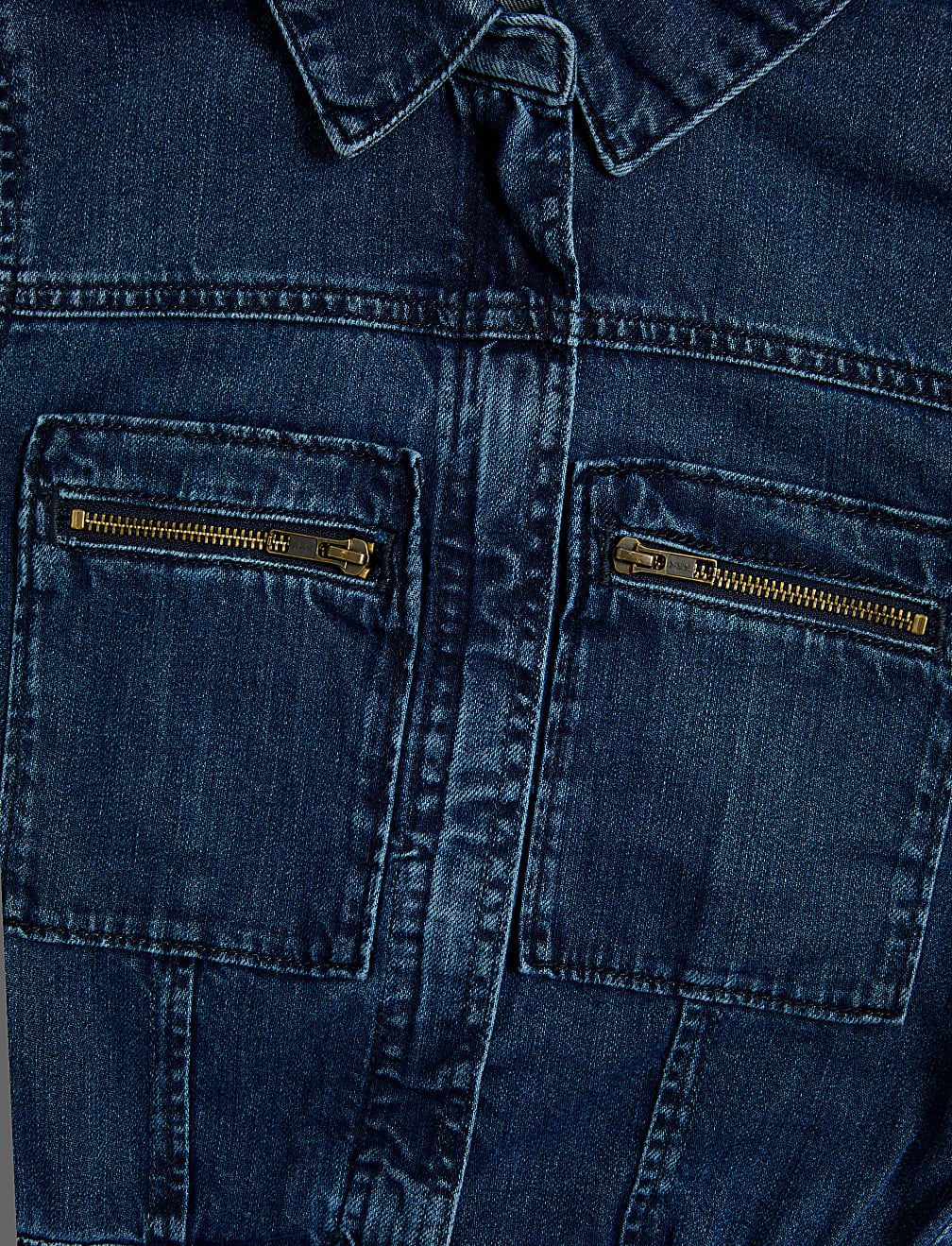 Denim Long Sleeve Utility Jumpsuit