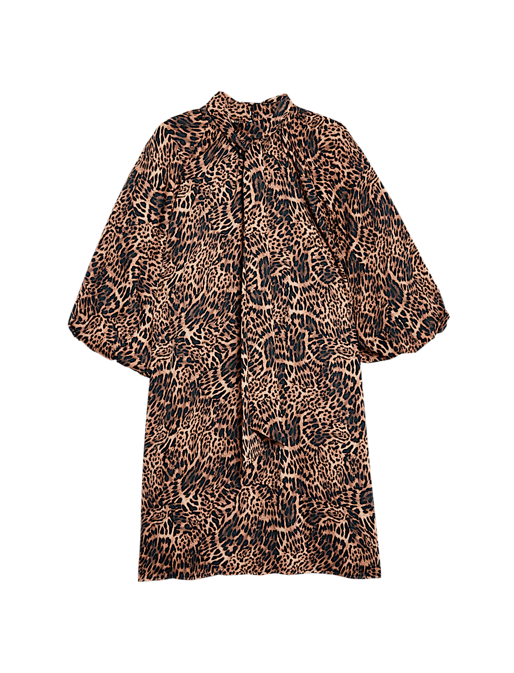 Animal Print Tie Neck Mini Shift Dress