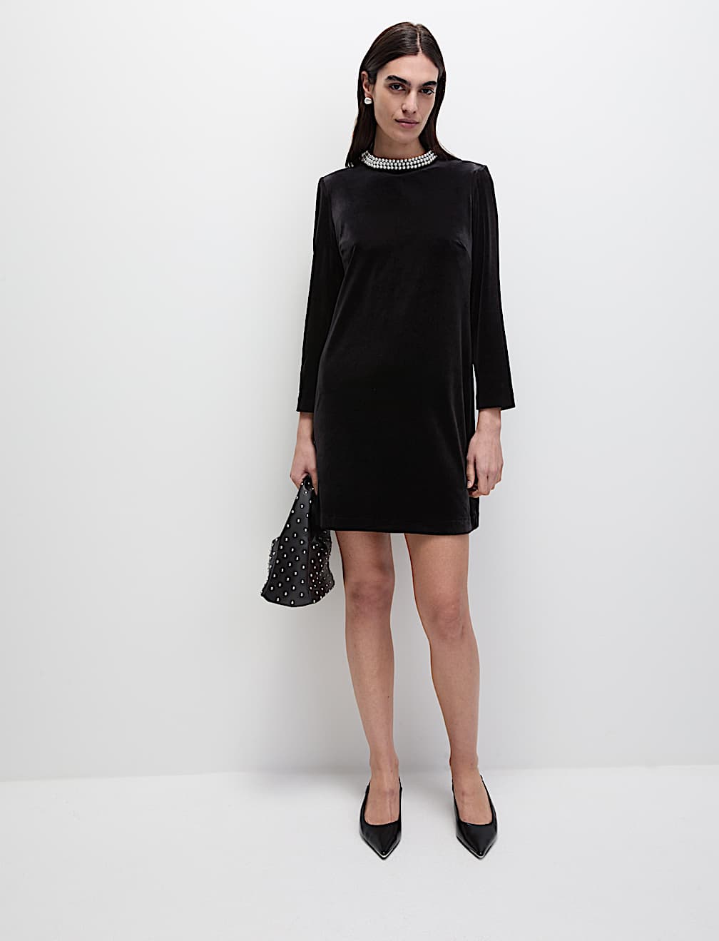 Velvet Collared Mini Column Dress