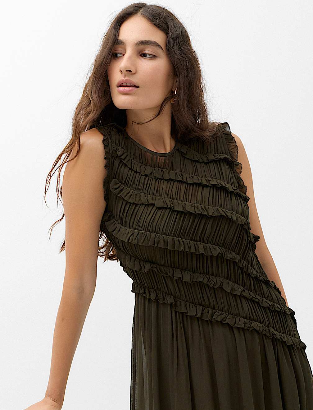 Chiffon Ruffle Detail Maxi Dress