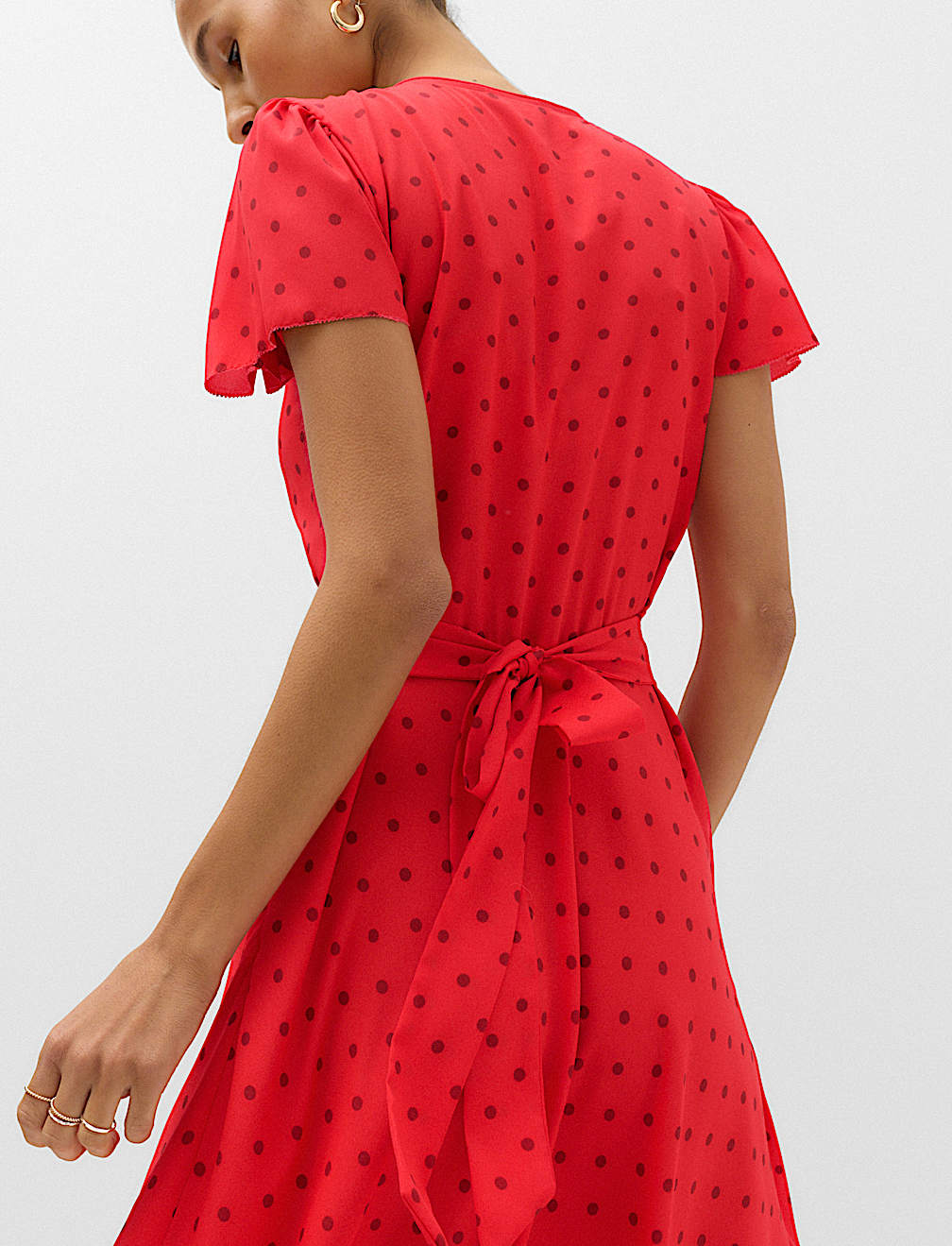 Polka Dot V-Neck Midi Tea Dress