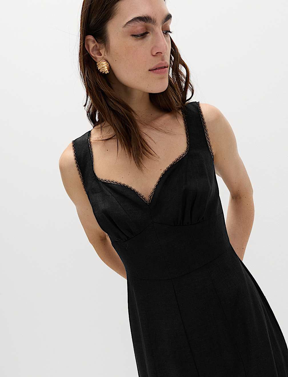 Linen Blend Tie Detail Waisted Jumpsuit