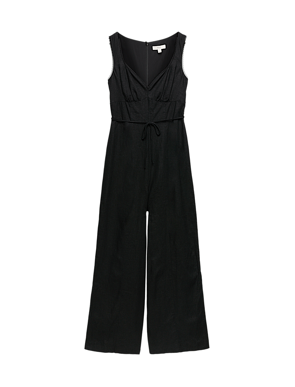 Linen Blend Tie Detail Waisted Jumpsuit