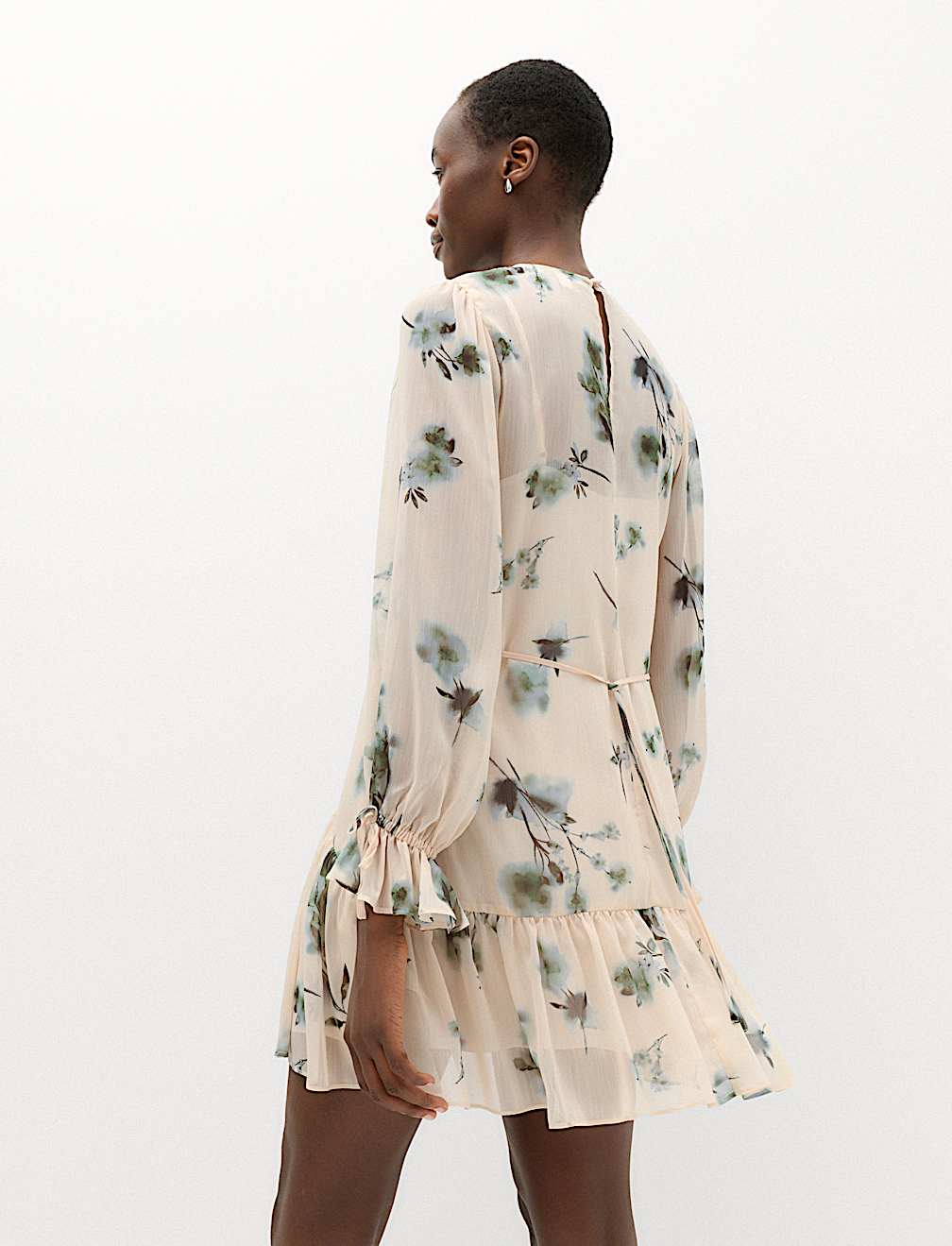 Chiffon Floral Mini Drop Waist Dress