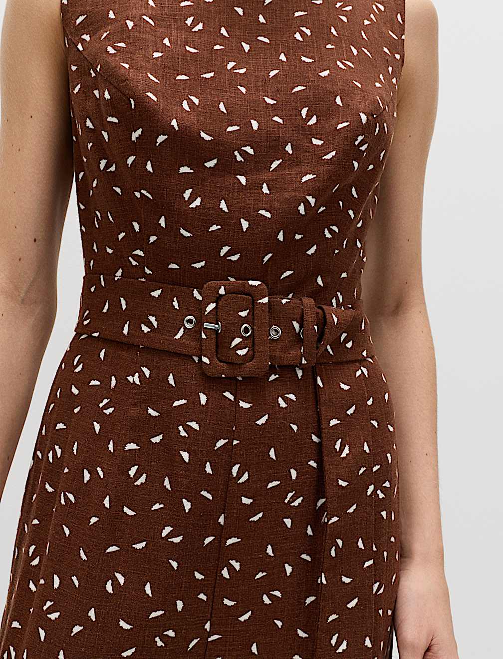 Linen Blend Printed Belted Jumpsuit
